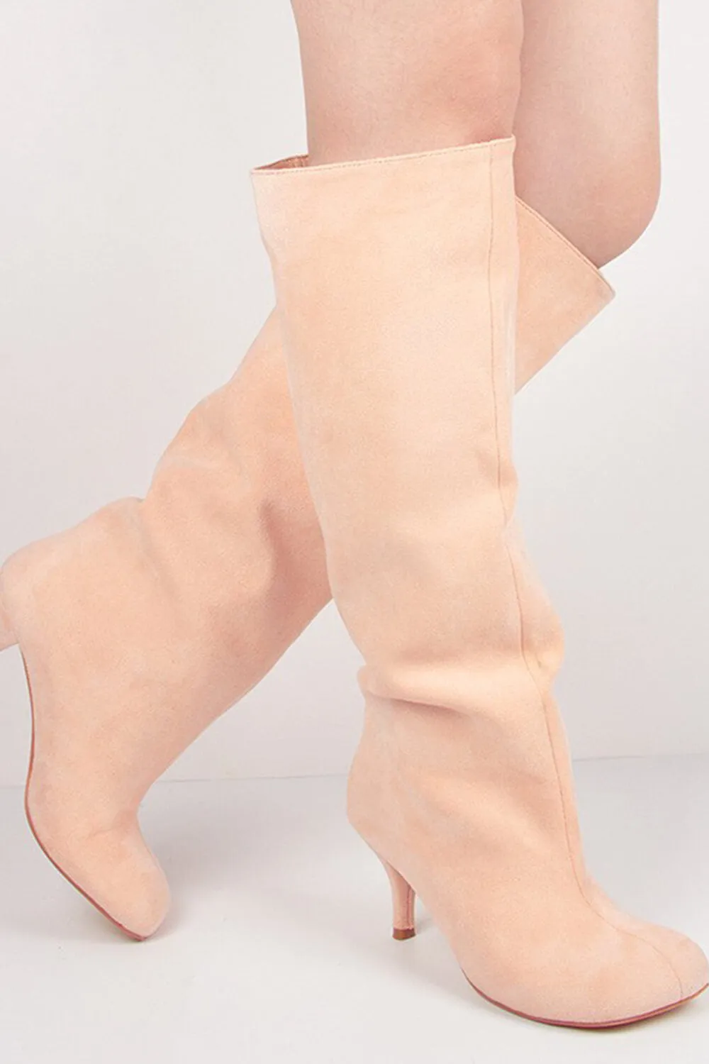 Faux Suede Slip-On Knee-High Boots - Beige sold by Floralkini product image thumbnail 3