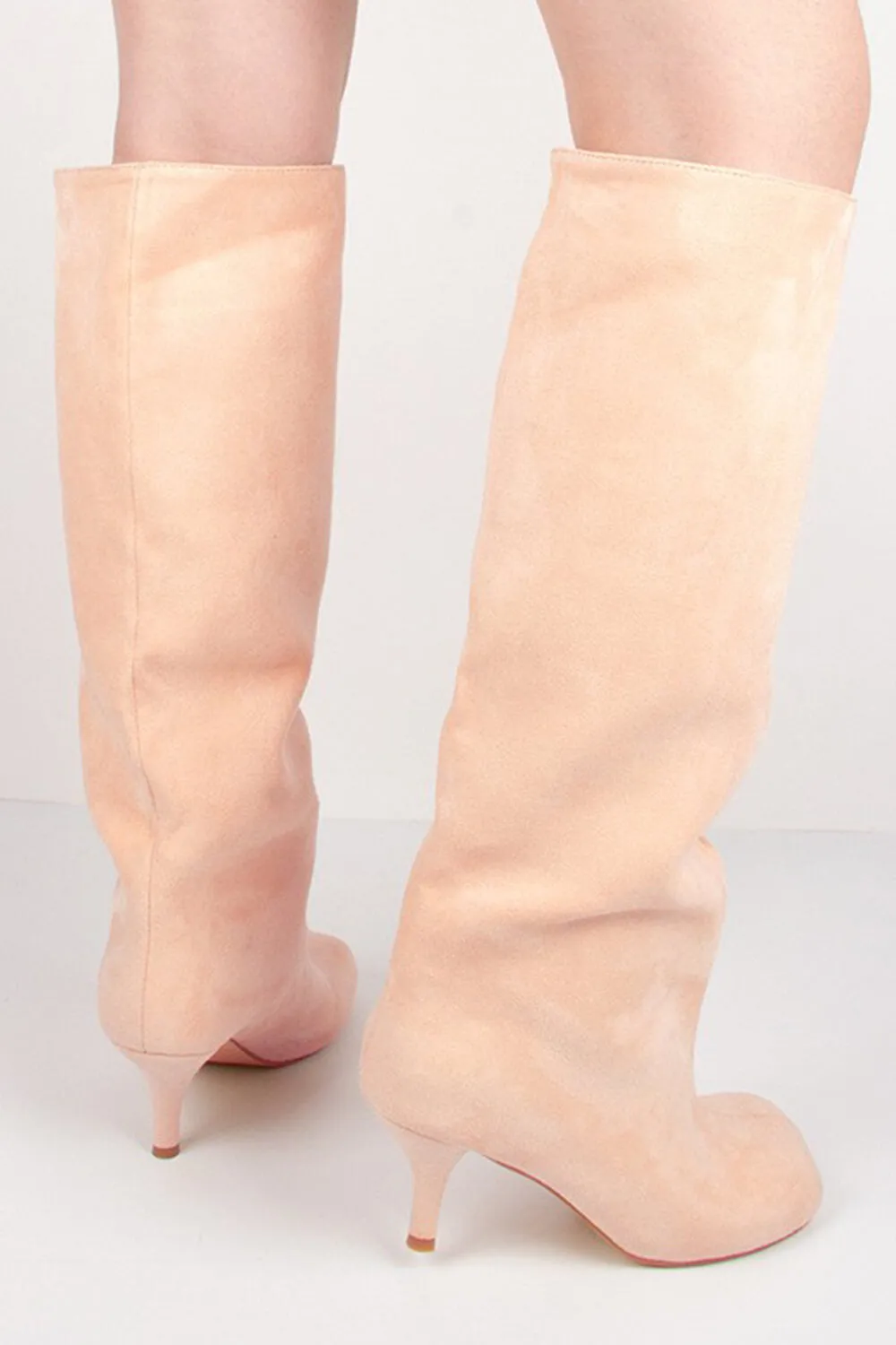 Faux Suede Slip-On Knee-High Boots - Beige sold by Floralkini product image thumbnail 4
