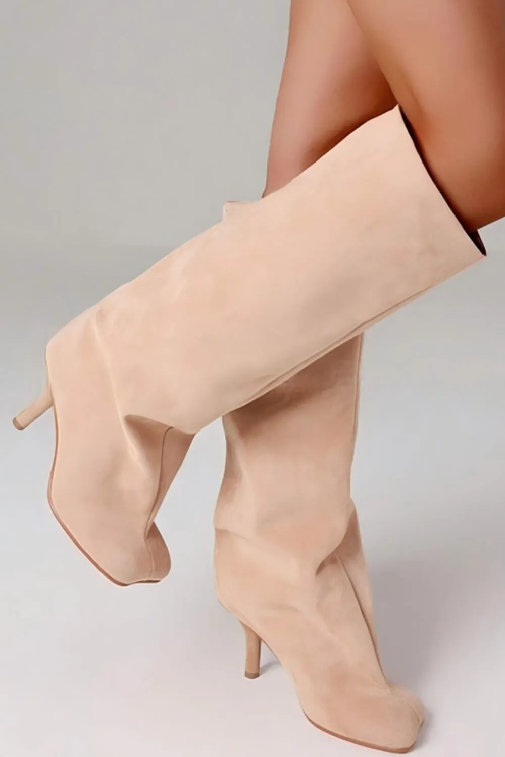Faux Suede Slip-On Knee-High Boots - Beige sold by Floralkini product image thumbnail 2