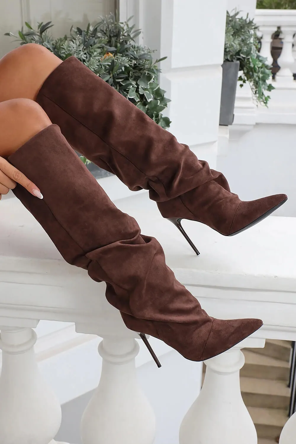 Faux Suede Ruched Knee High Heeled Boots sold by Floralkini product image thumbnail 2