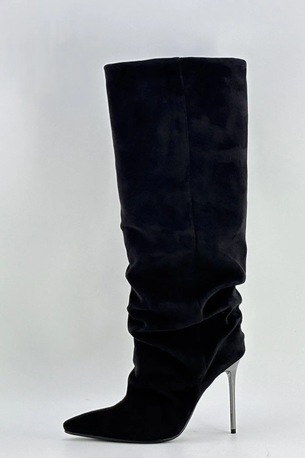 Faux Suede Ruched Knee High Heeled Boots sold by Floralkini product image thumbnail 4