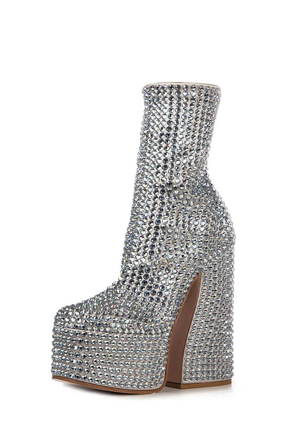 Rhinestone-Embellished Platform High Block Heel Ankle Bootie sold by Floralkini product image thumbnail 3
