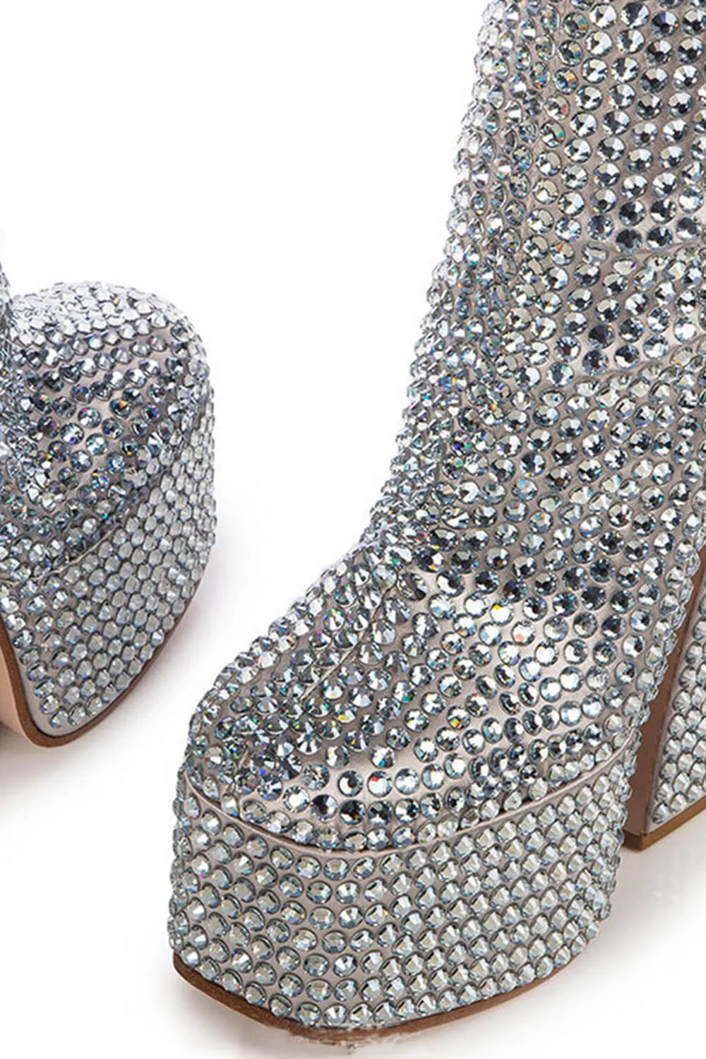 Rhinestone-Embellished Platform High Block Heel Ankle Bootie sold by Floralkini product image thumbnail 4