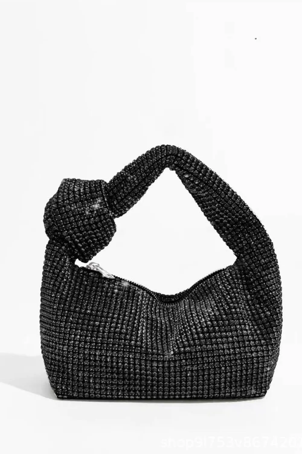 Rhinestone Knot-Handle Slouchy Dumpling Bling Shoulder Bag sold by Floralkini