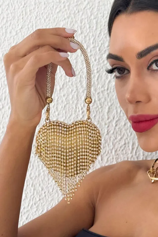 Rhinestone Heart-Shaped Evening Mini Clutch Bag With Fringe sold by Floralkini