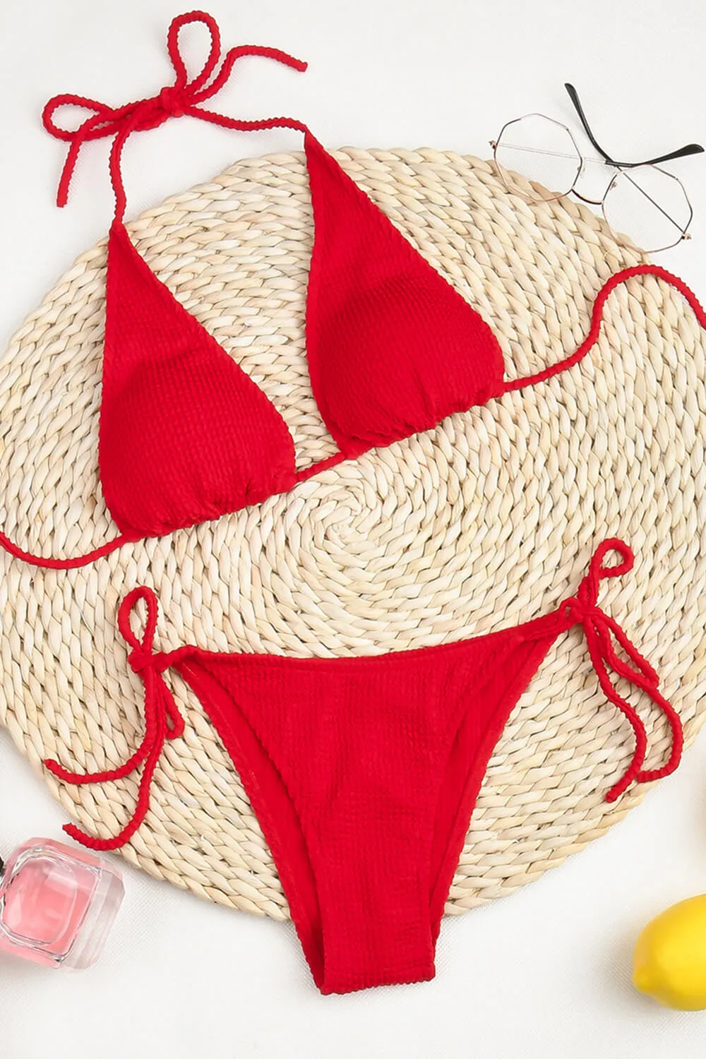 Red Crinkle Halter Bikini Top sold by Floralkini product image thumbnail 3