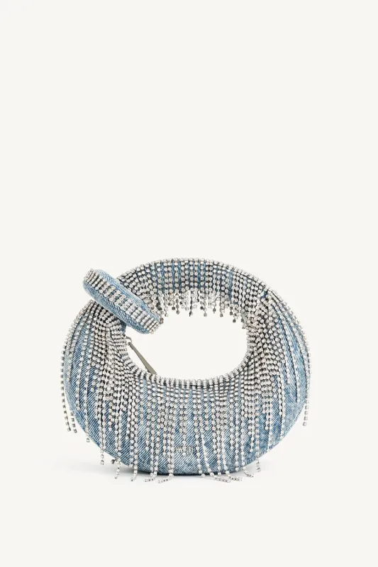 Denim Loop-Handle Evening Moon Bag With Fringe sold by Floralkini