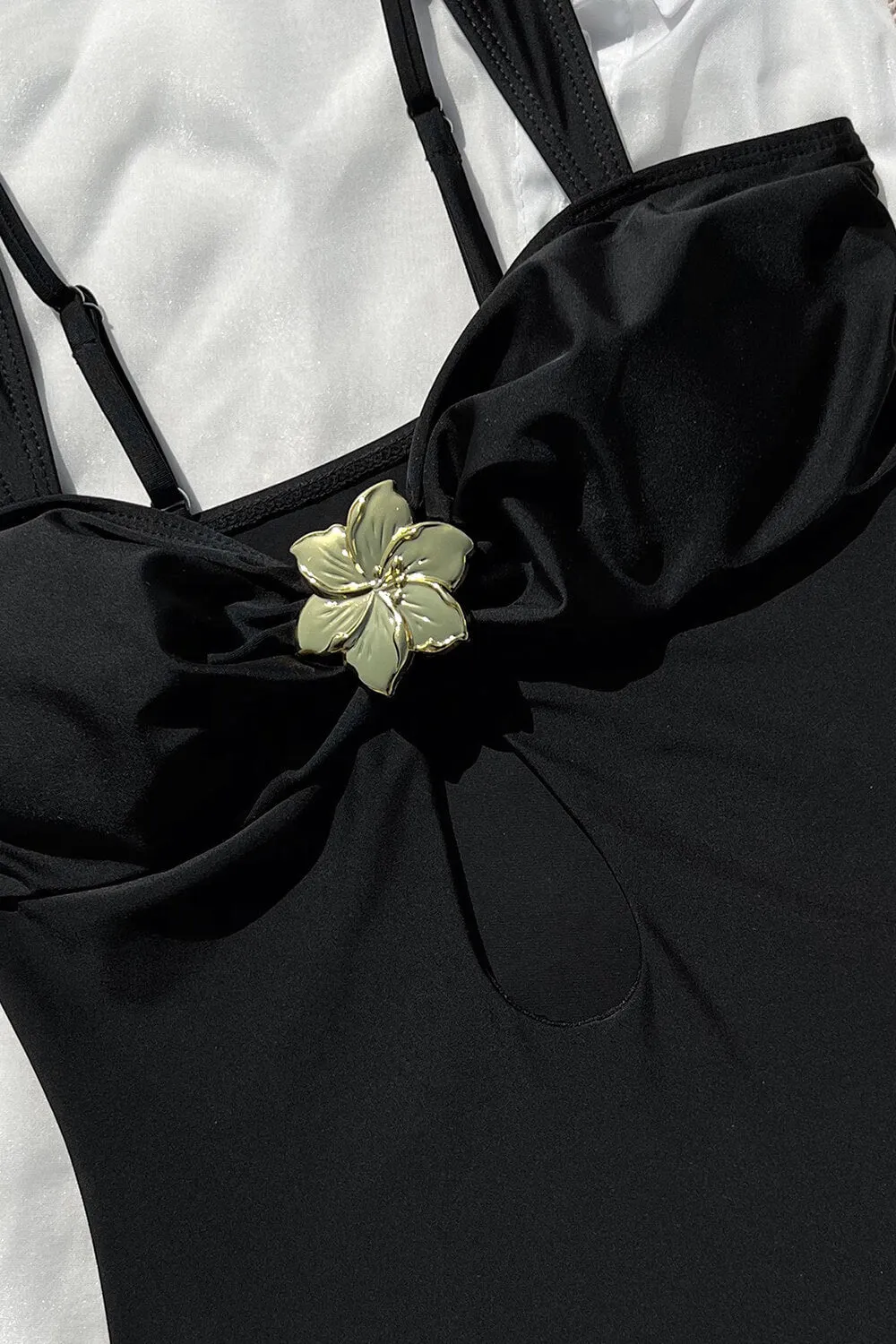 Cutout One-Piece Swimsuit With Flower Gold Hardware sold by Floralkini product image thumbnail 4