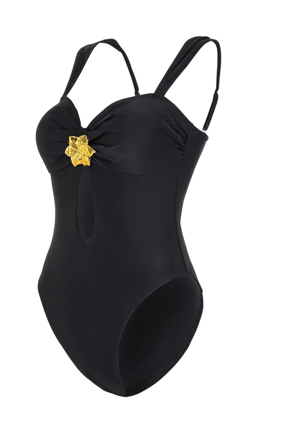 Cutout One-Piece Swimsuit With Flower Gold Hardware sold by Floralkini product image thumbnail 2