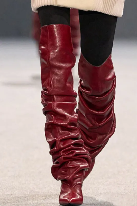 Ruched Pointed Toe Wedge Over-The-Knee Boots made by Floralkini