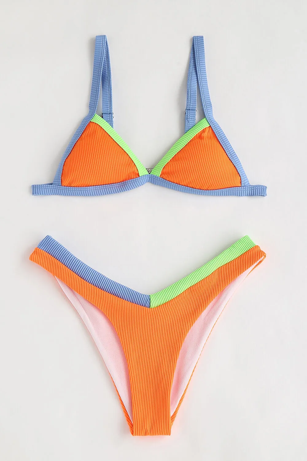 Orange Ribbed Colorblock Triangle Bikini Top sold by Floralkini product image thumbnail 2