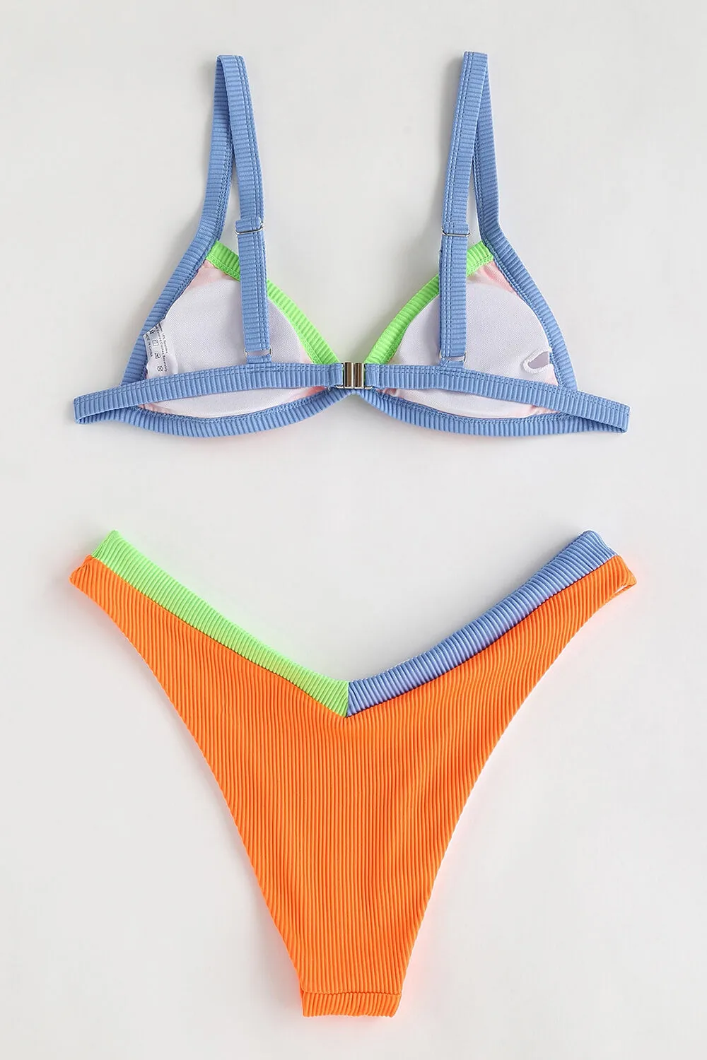 Orange Ribbed Colorblock Triangle Bikini Top sold by Floralkini product image thumbnail 3