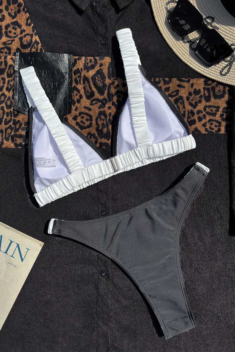 Color Block Triangle Ruched Fixed Bikini Set sold by Floralkini product image thumbnail 3