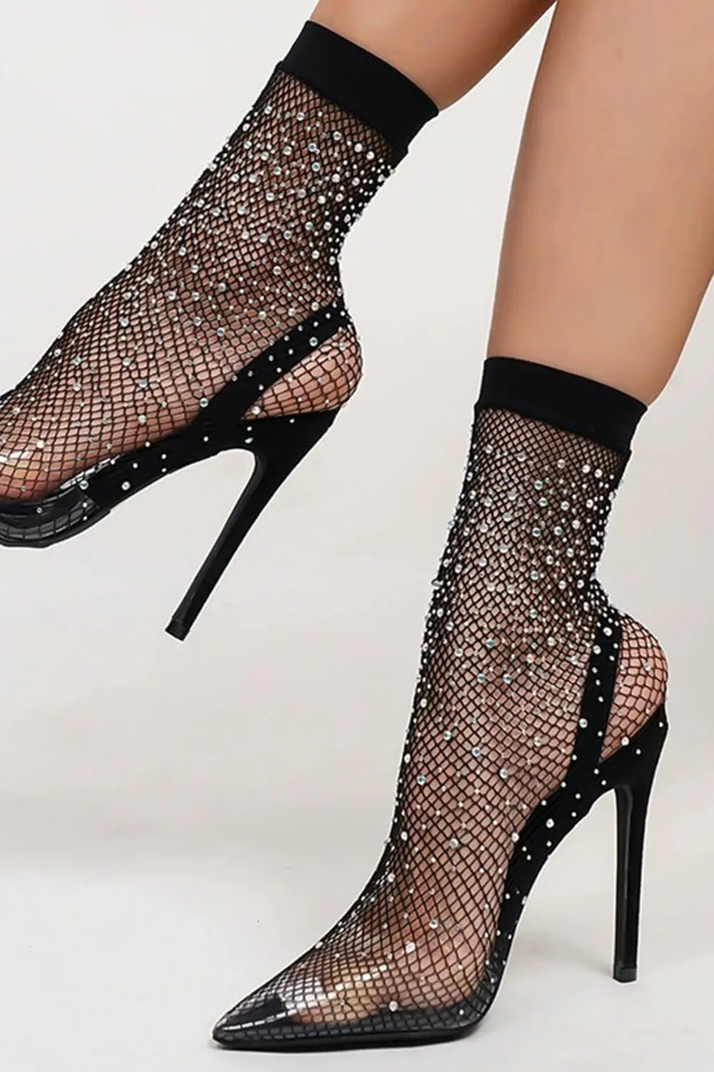 Black Clear Perspex Fishnet Ankle Sock Heels sold by Floralkini product image thumbnail 2