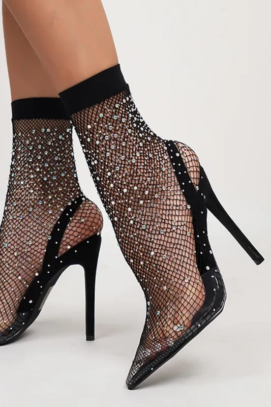 Black Clear Perspex Fishnet Ankle Sock Heels sold by Floralkini