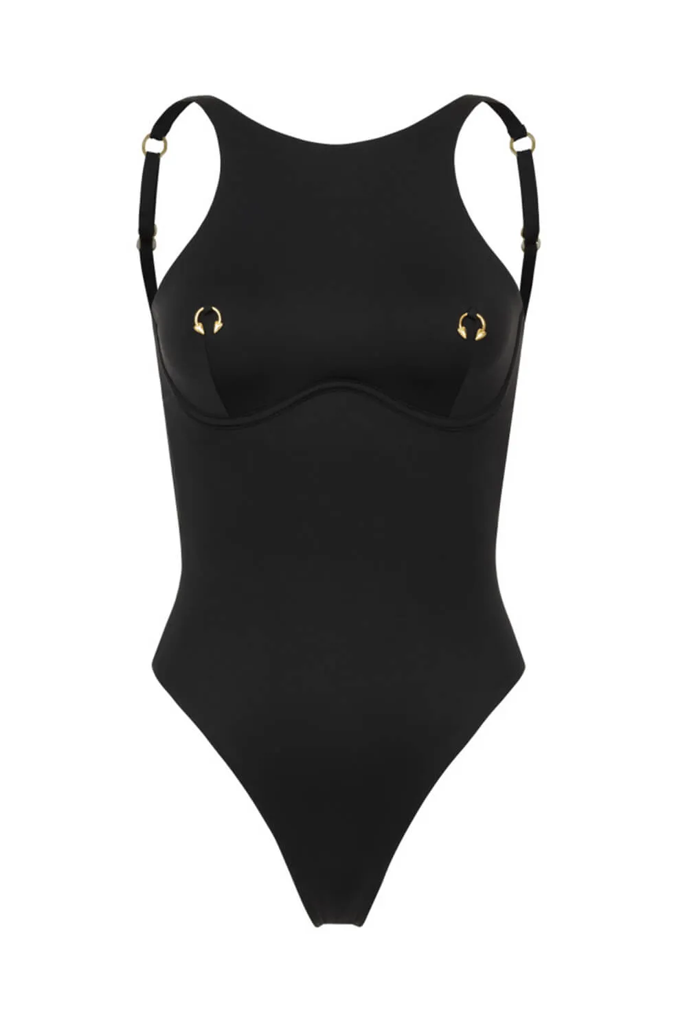 Scoop High-Cut Pirsing One Piece Swimsuit With Gold Hardware Details sold by Floralkini product image thumbnail 4