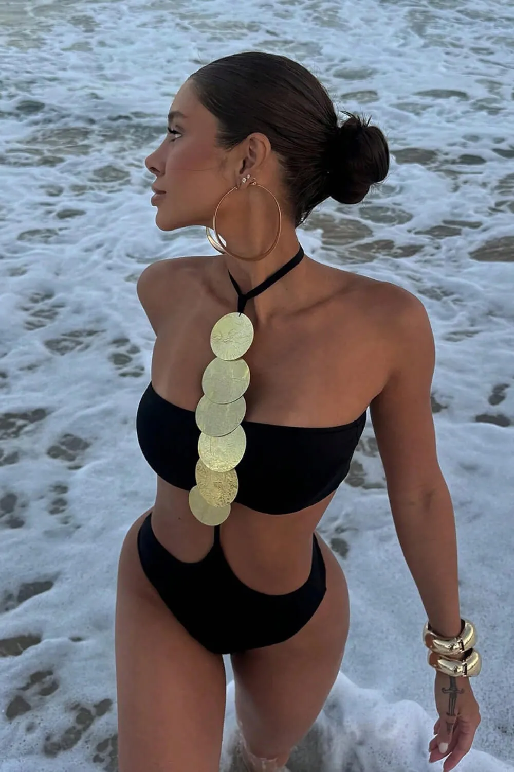 Halterncek Cut-Out One Piece Swimsuit With Metallic Medals Details sold by Floralkini product image thumbnail 3