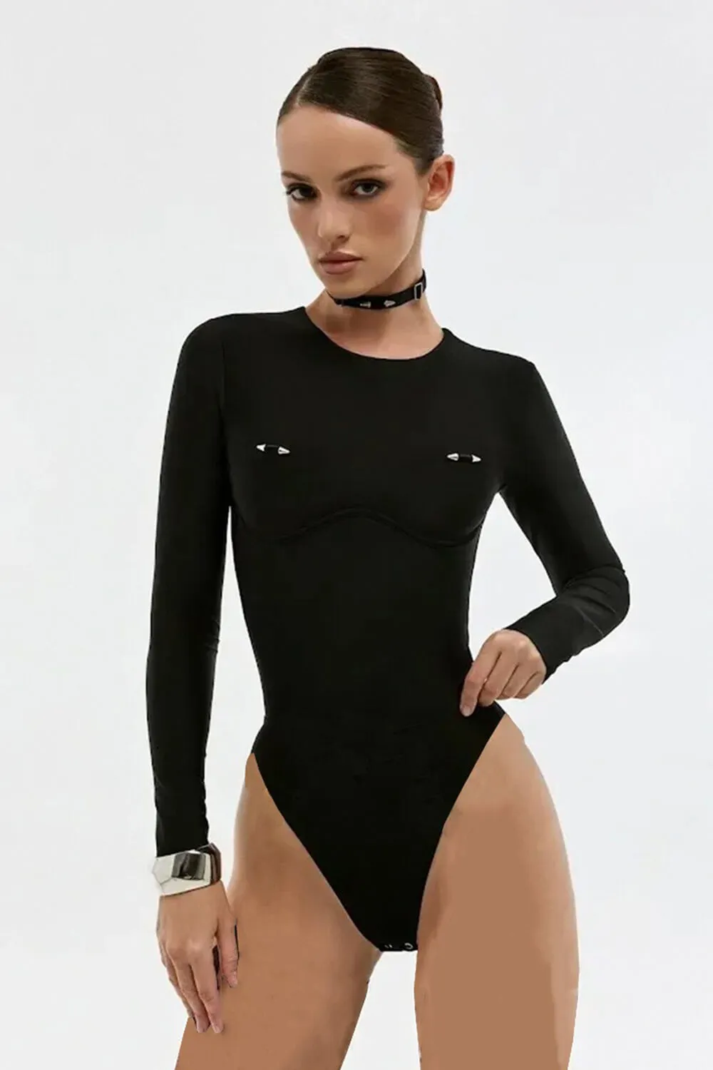 Hardware Embellished Underwire Long Sleeve One Piece Swimsuit sold by Floralkini product image thumbnail 2