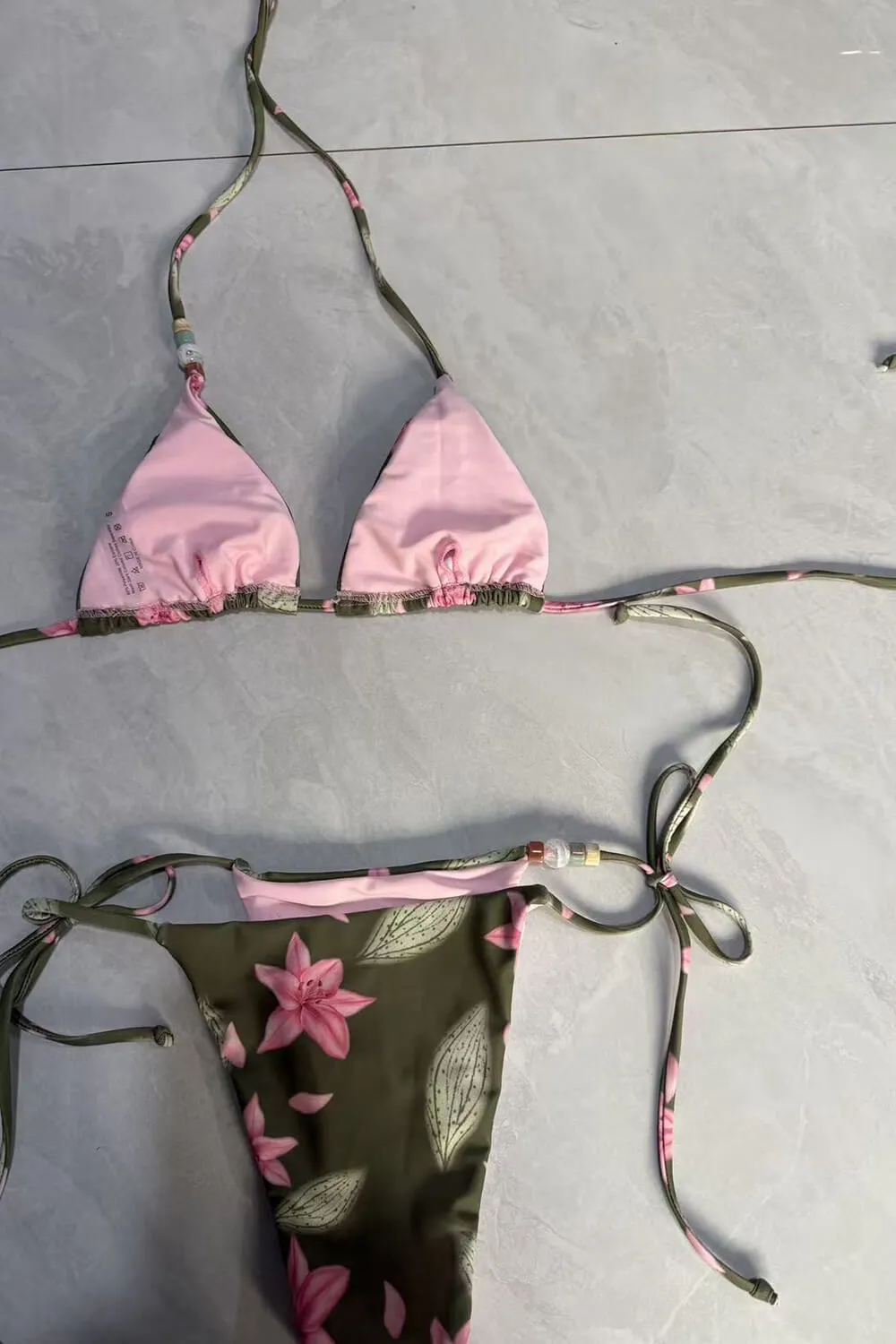 Floral Triangle Halter Tie Side Bikini Set With Beaded Details sold by Floralkini product image thumbnail 4