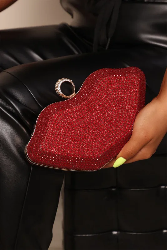 Rhinestone Lips Shaped Evening Clutch Purse With Straps sold by Floralkini