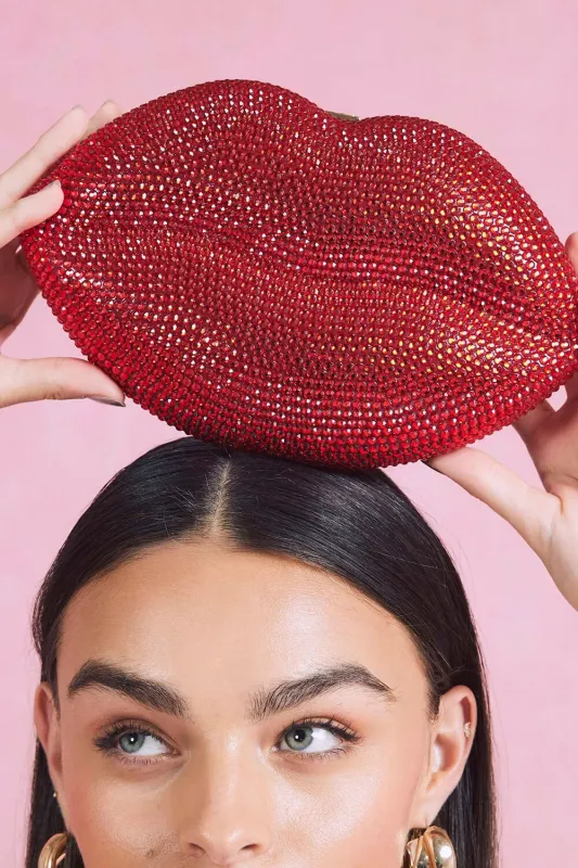 Rhinestone Lips Shaped Clutch Purse With Straps made by Floralkini