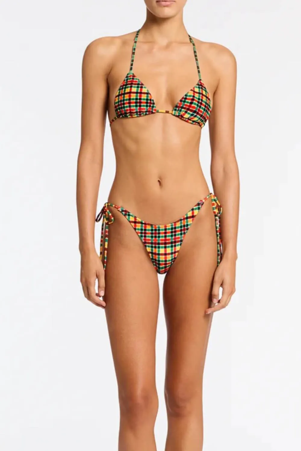 Multi Gingham Triangle Halter Tie Side Bikini Set sold by Floralkini product image thumbnail 3