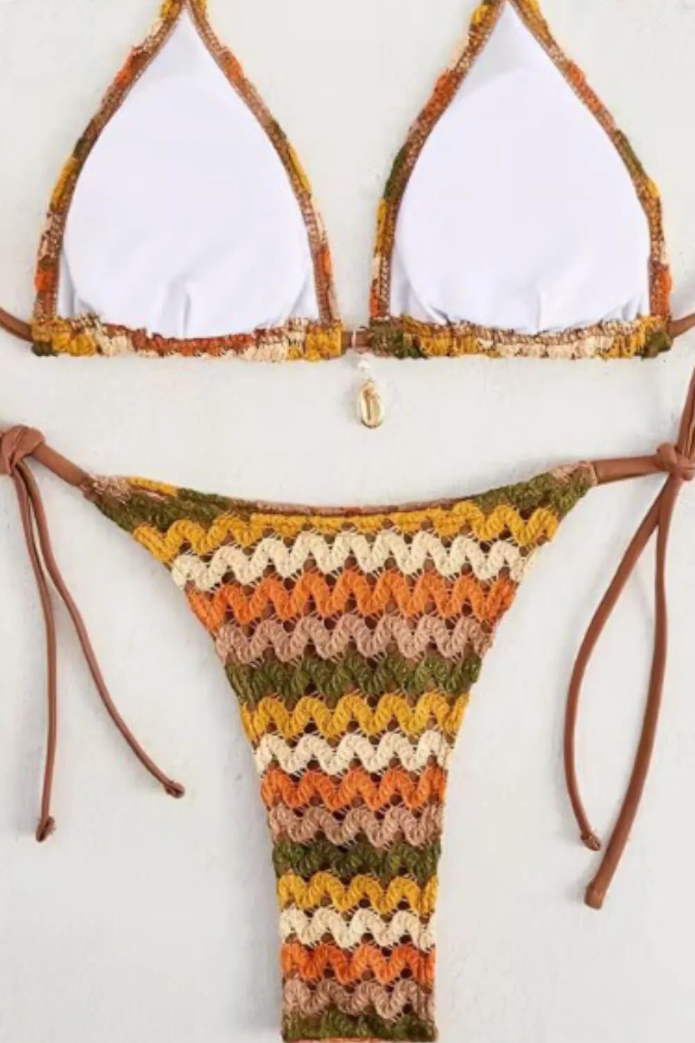 Multi Crochet Triangle Halter Tie Side Bikini Set With Silver Ring Details sold by Floralkini product image thumbnail 3