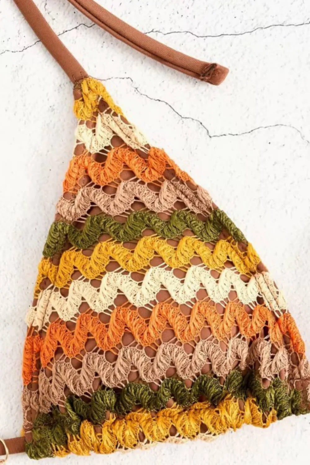 Multi Crochet Triangle Halter Tie Side Bikini Set With Silver Ring Details sold by Floralkini product image thumbnail 4