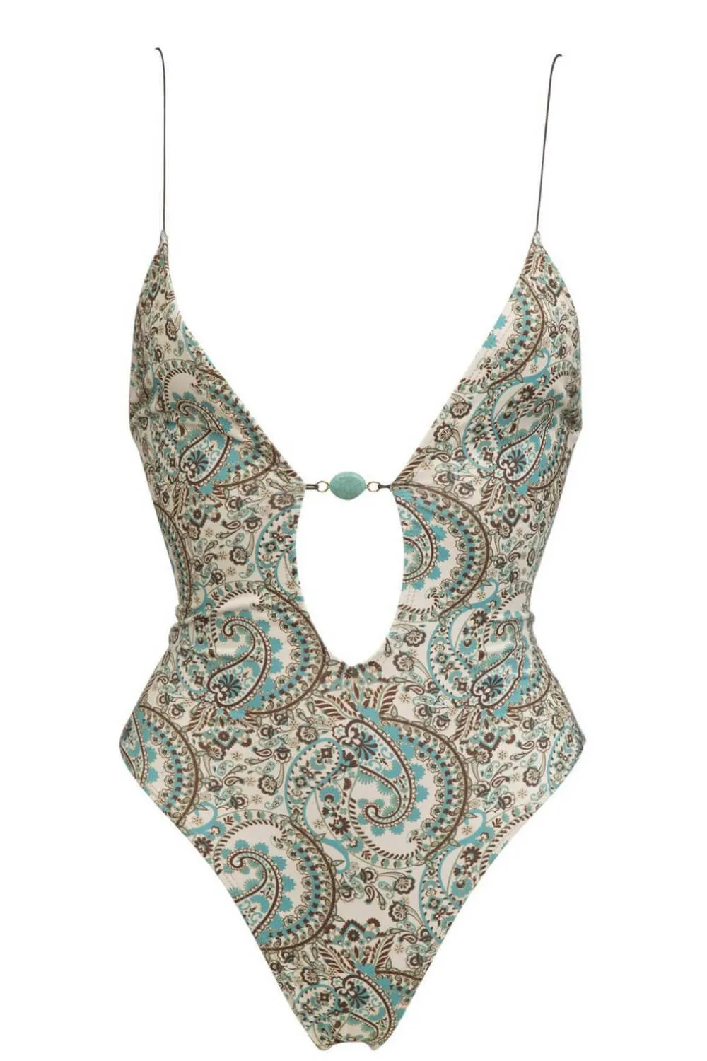 Paisley Print V Neck Cut Out One Piece Swimsuit With Turquoise Bead Details sold by Floralkini product image thumbnail 4