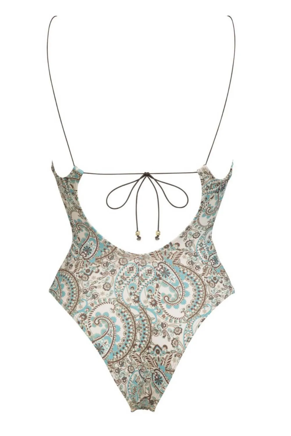 Paisley Print V Neck Cut Out One Piece Swimsuit With Turquoise Bead Details sold by Floralkini product image thumbnail 5
