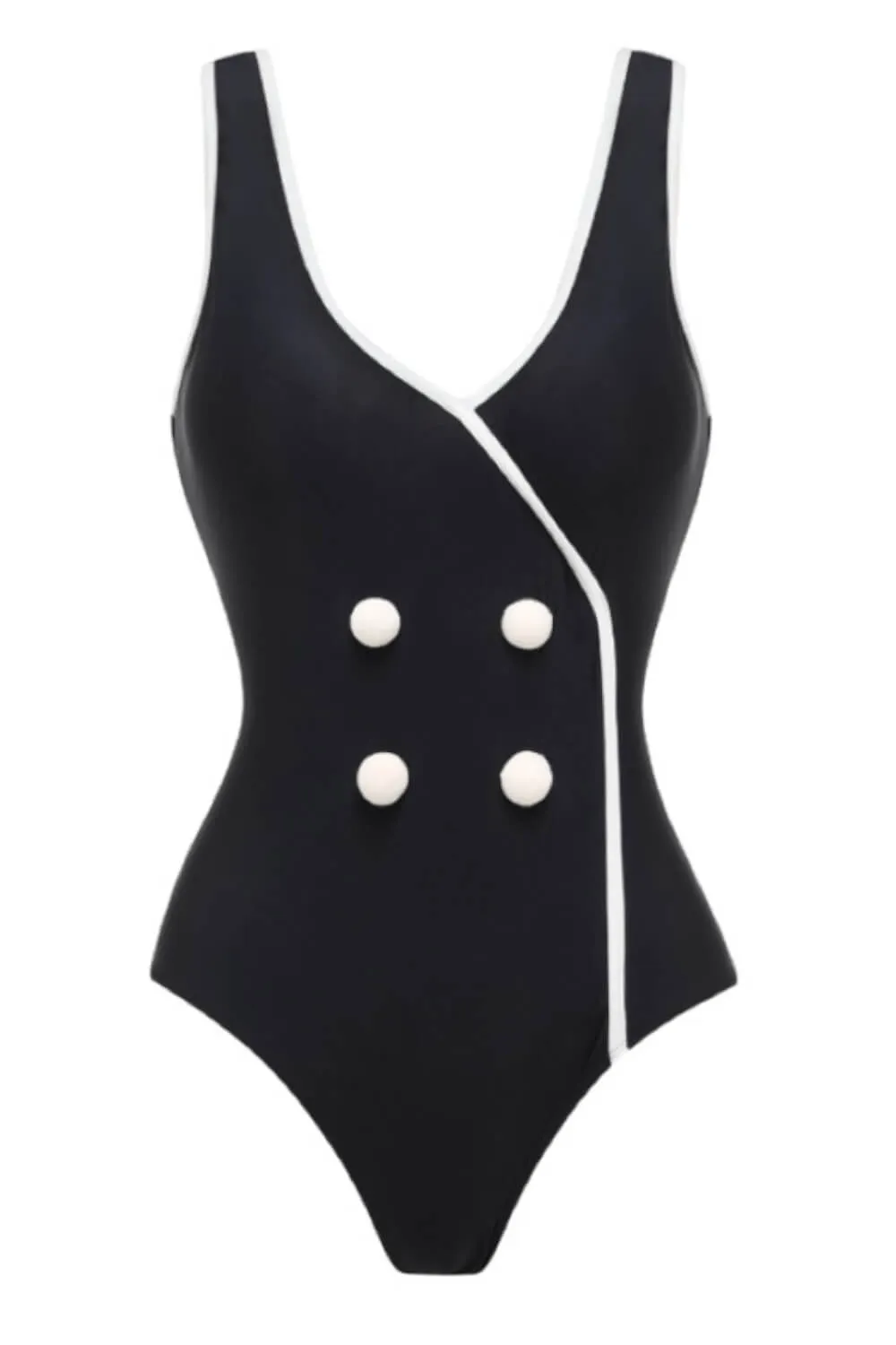 Button Front One Piece Swimsuit With Contrast Trim Details sold by Floralkini product image thumbnail 5
