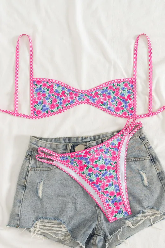 Floral Micro Bralette High-Cut Bikini Set With Orange Stripe Binding made by Floralkini