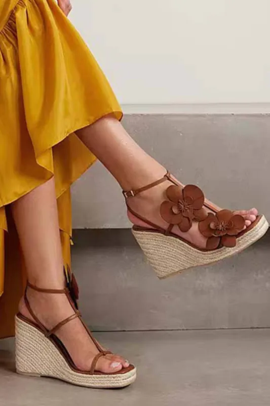 Flowers Embellished Platform Espadrille Wedge Sandals made by Floralkini