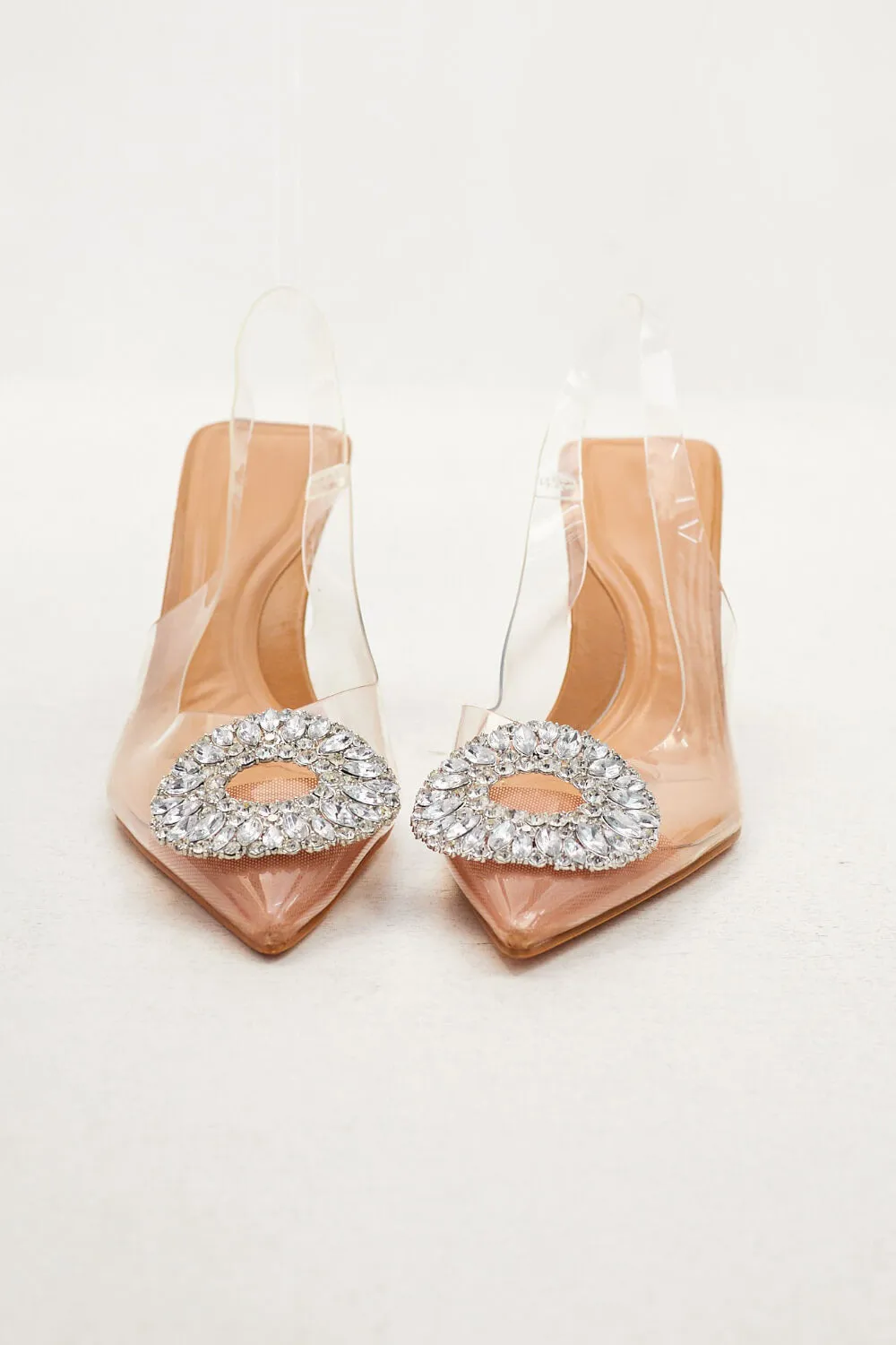 Rhinestone Embellished Clear Perspex Pointed Toe Slingback Court Heel Sandals sold by Floralkini product image thumbnail 2