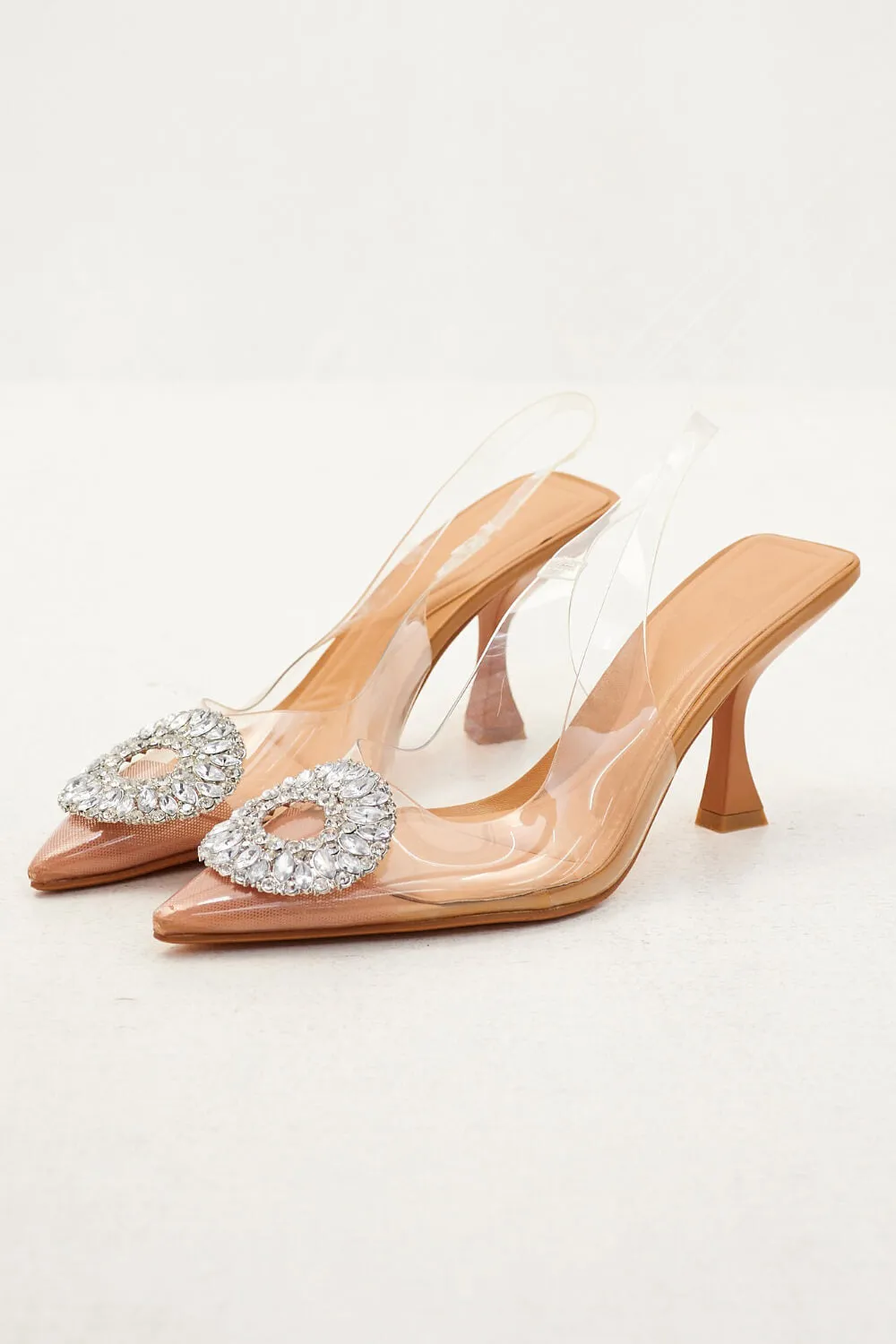 Rhinestone Embellished Clear Perspex Pointed Toe Slingback Court Heel Sandals sold by Floralkini product image thumbnail 4
