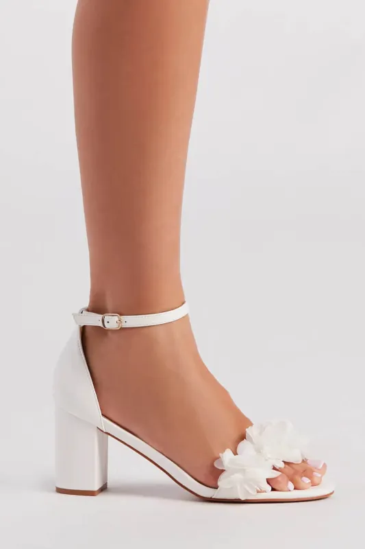 3D Floral Open Alomond Toe Block Heels made by Floralkini
