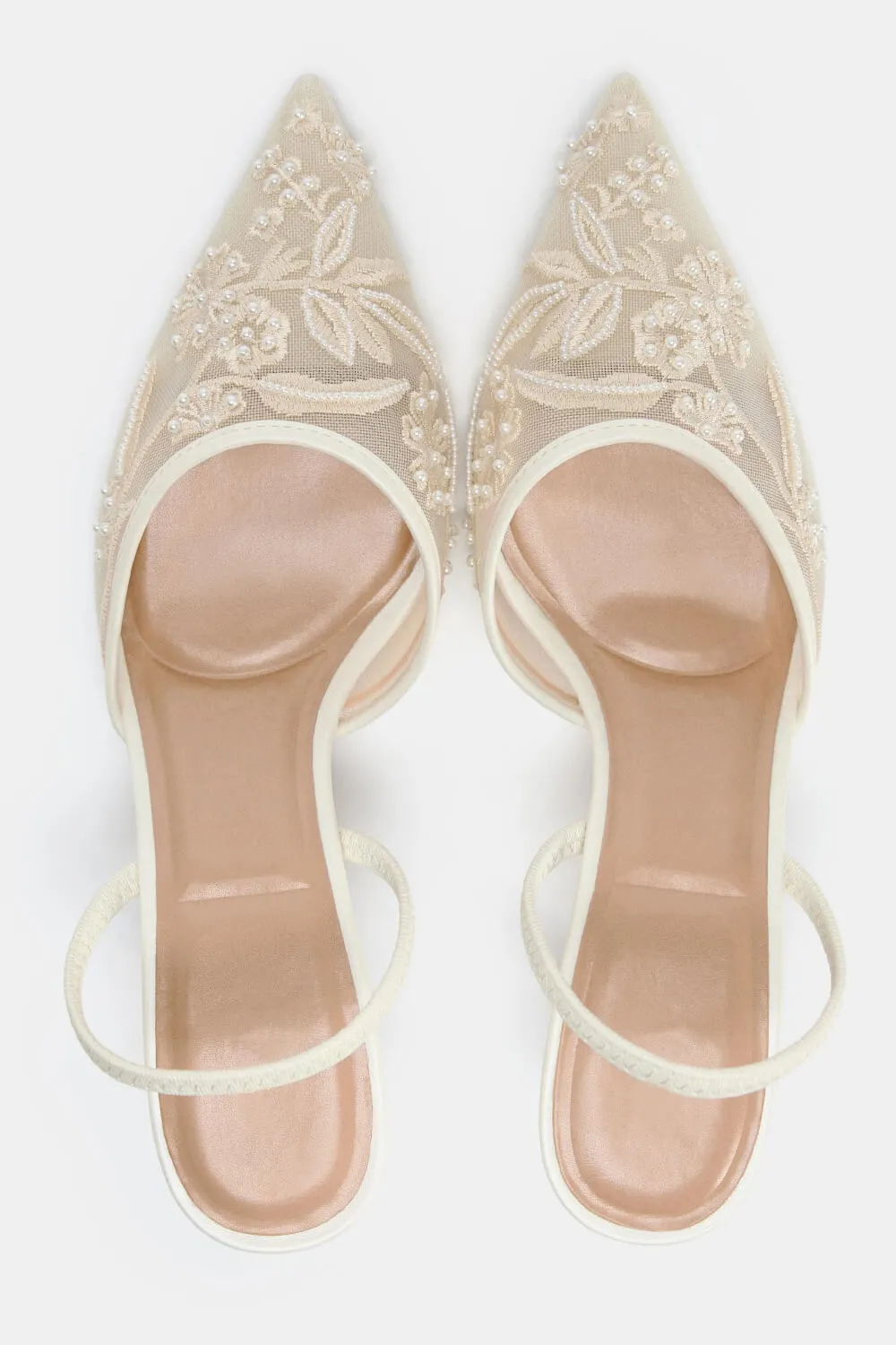 Bridal Beaded Embroidered Mesh Pointed Toe Slingback Kitten Court Heels sold by Floralkini product image thumbnail 2