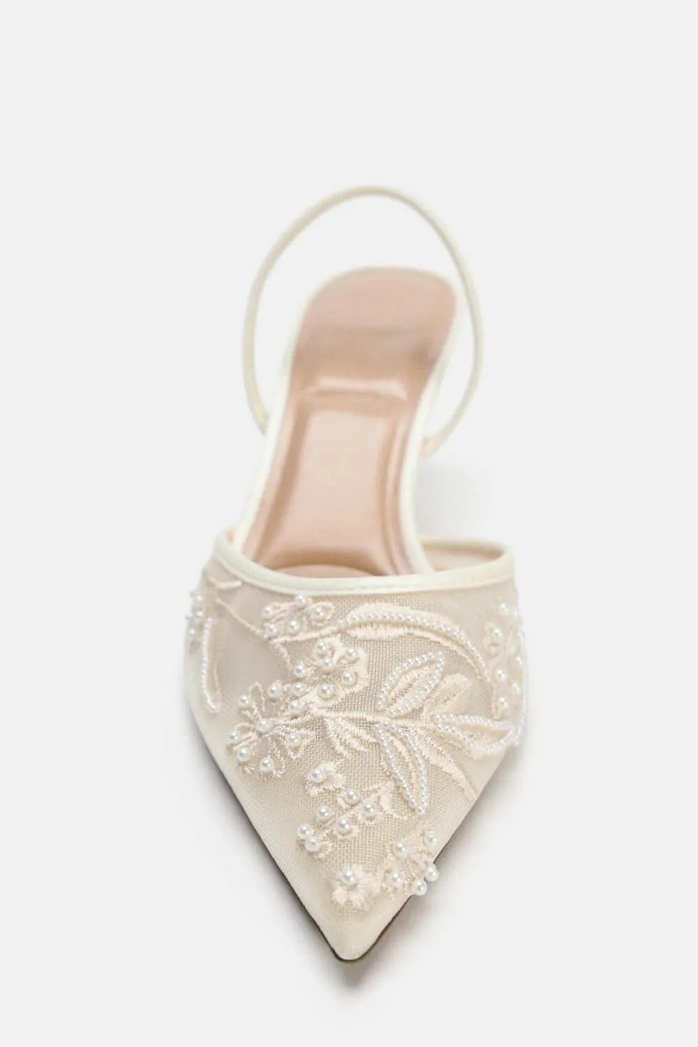 Bridal Beaded Embroidered Mesh Pointed Toe Slingback Kitten Court Heels sold by Floralkini product image thumbnail 5