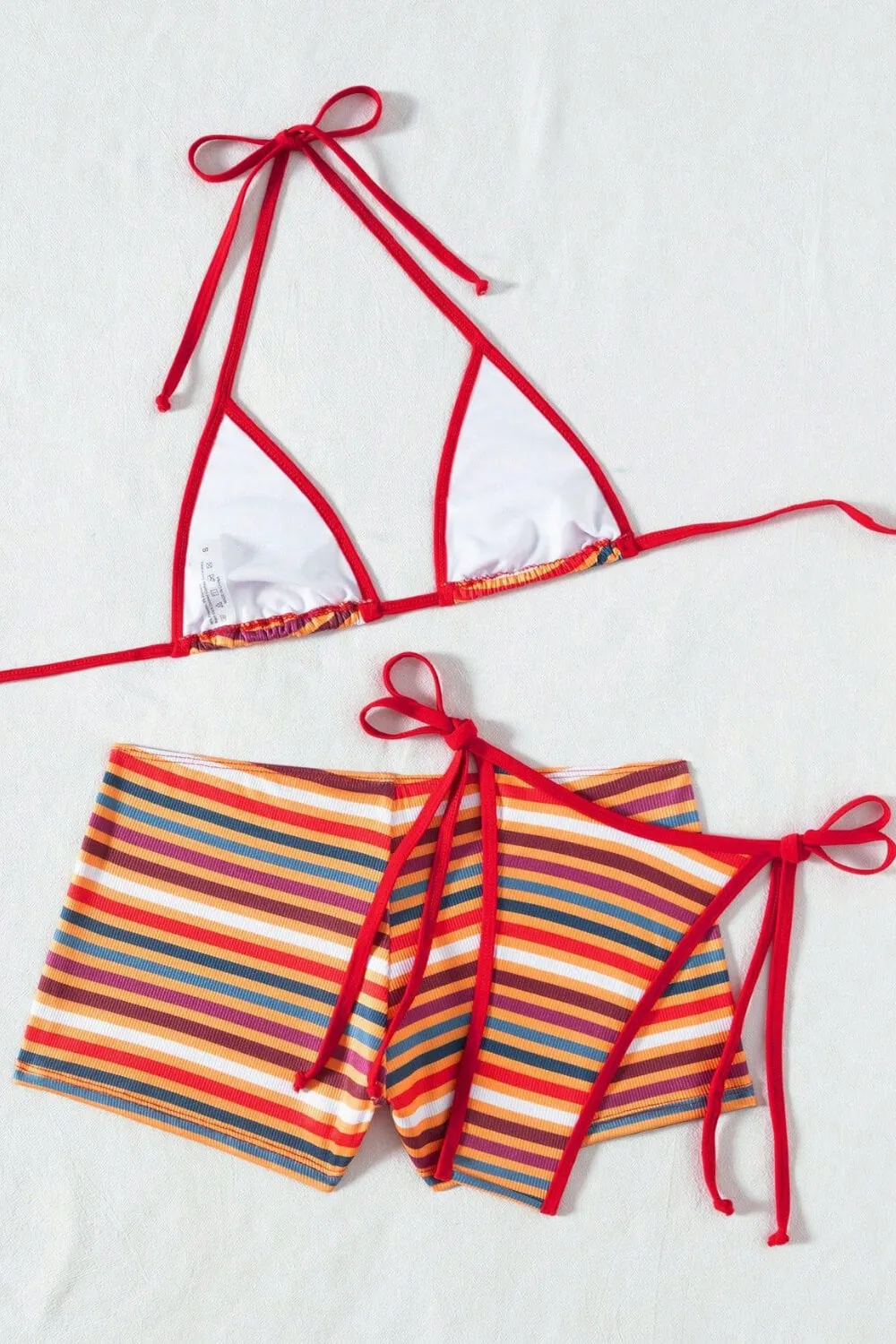 Mauve And White Striped Triangle Halter Tie Side Bikini Set sold by Floralkini product image thumbnail 4