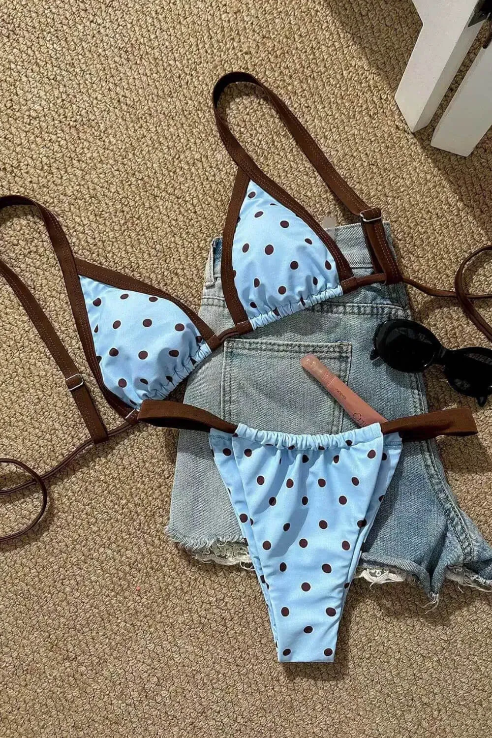 Contrast Trim Polka Dot Print Triangle Bikini Set sold by Floralkini product image thumbnail 5