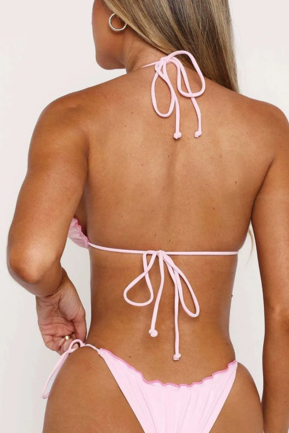 Halterneck Triangle Side-Tie Bikini Set With Lettuce Hem Detailing sold by Floralkini product image thumbnail 4