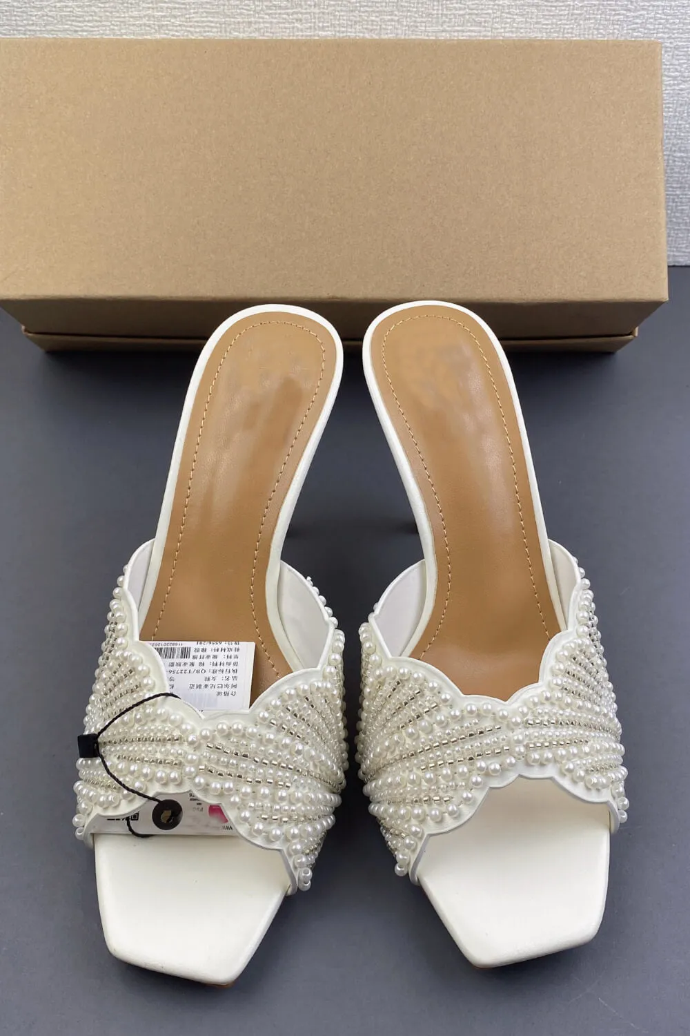 Pearl Embellished Open Square Toe Stiletto Heeled Mule Sandals sold by Floralkini product image thumbnail 2