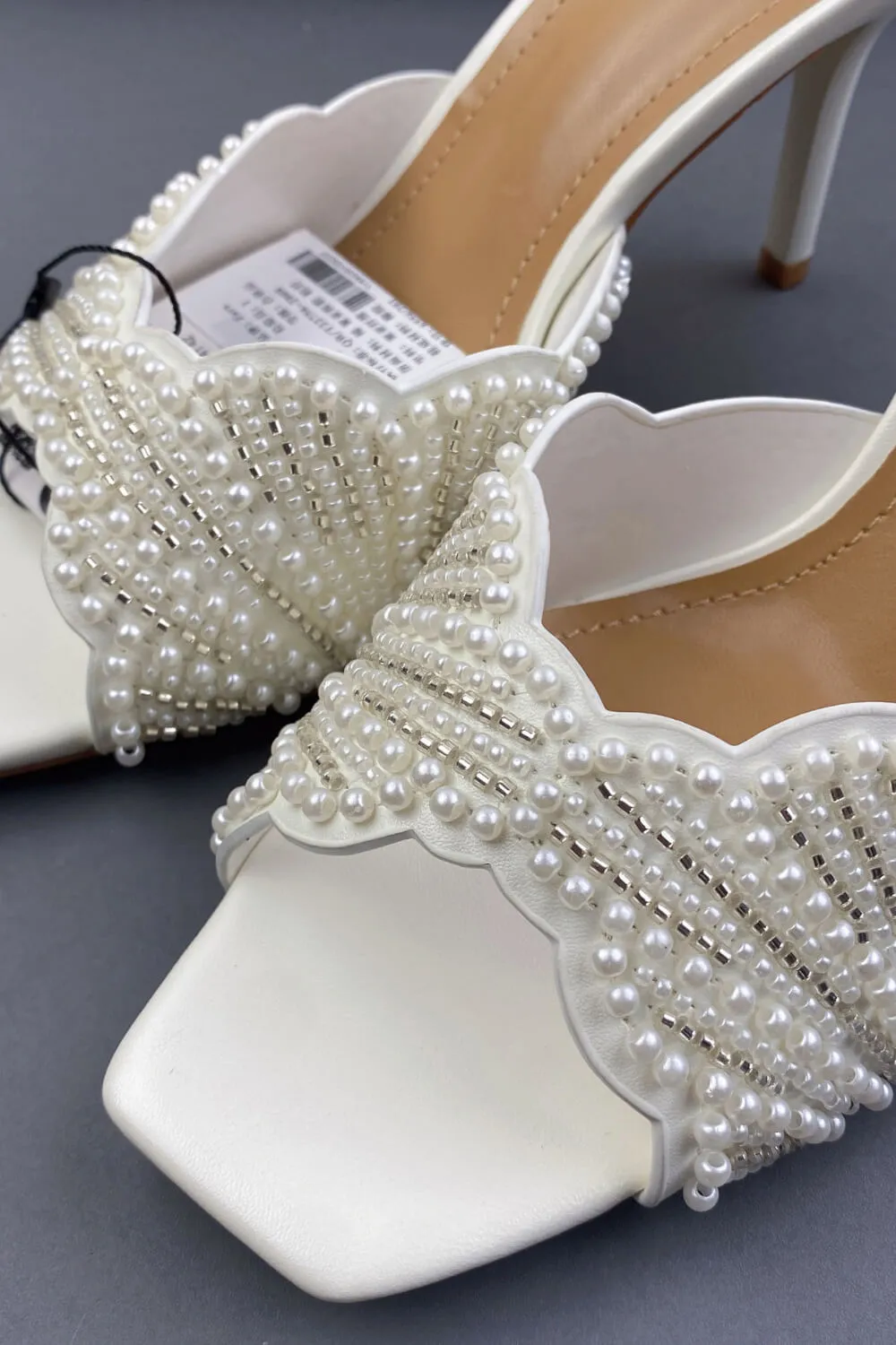 Pearl Embellished Open Square Toe Stiletto Heeled Mule Sandals sold by Floralkini product image thumbnail 5