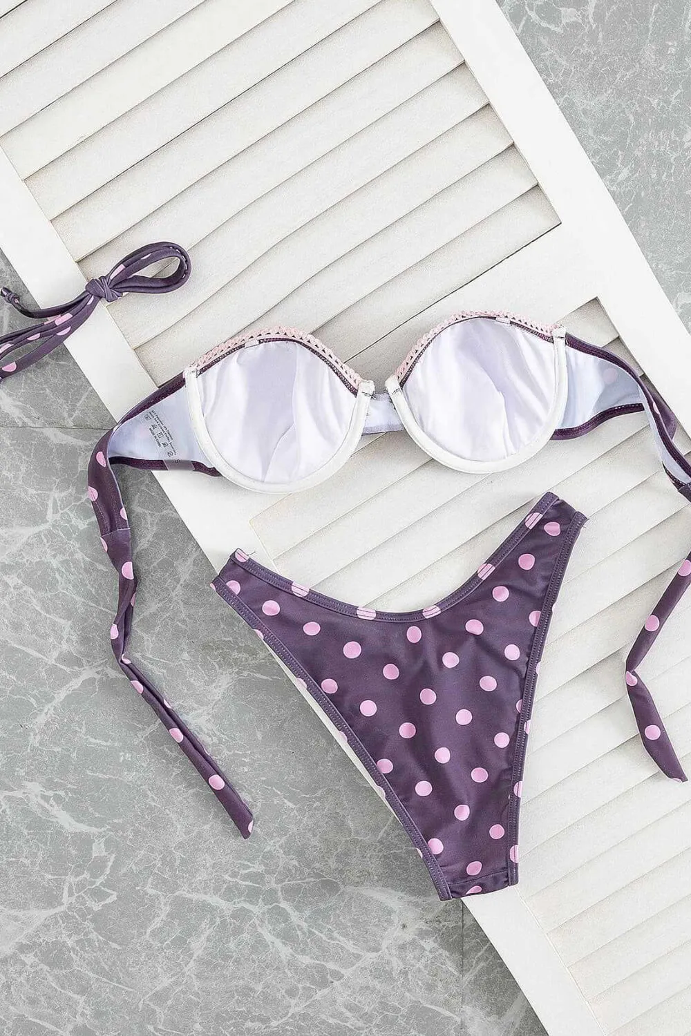 Polka Dot Underwire Balconette High-Cut Bikini Set With Lace Trim sold by Floralkini product image thumbnail 4