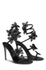 Crystal-Embellished Flower Snake Wrap Stiletto Sandals - Black sold by Floralkini