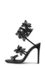 Crystal-Embellished Flower Snake Wrap Stiletto Sandals - Black sold by Floralkini