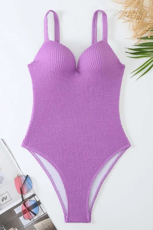 Crinkle Underwire Sweetheart One Piece Swimsuit - Lilac sold by Floralkini