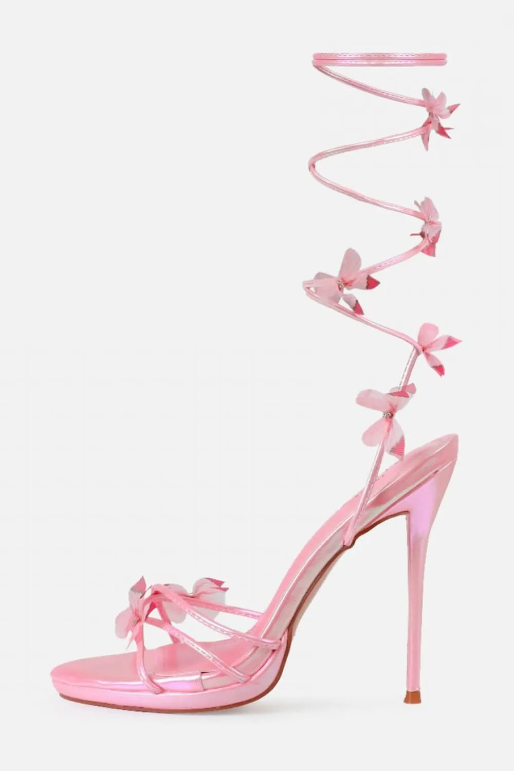 Butterfly Lace Up Open Toe High Stiletto Heels - Pink sold by Floralkini product image thumbnail 2