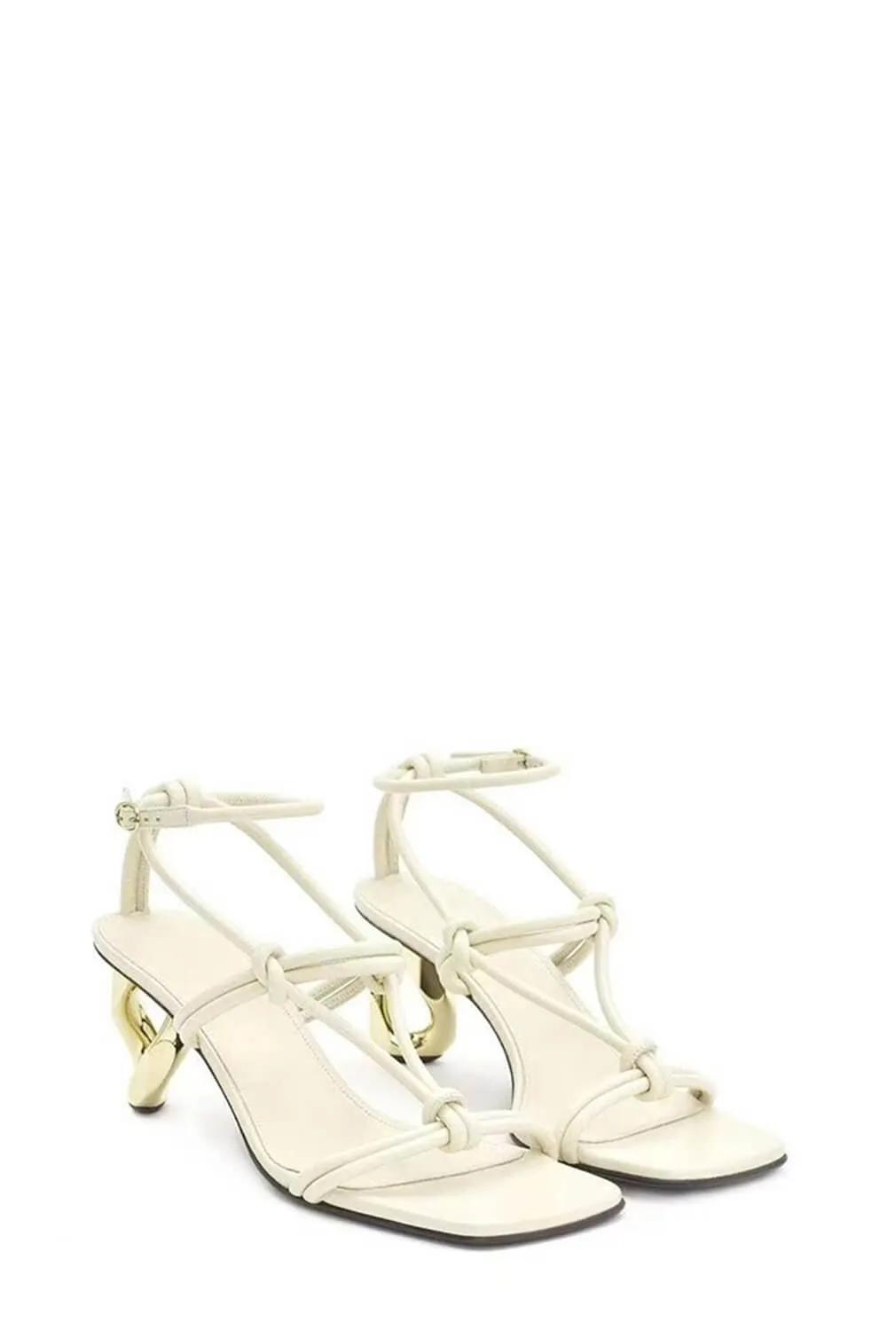 Knotted Chain-Heel Strappy Square Toe Sandals - White sold by Floralkini product image thumbnail 3