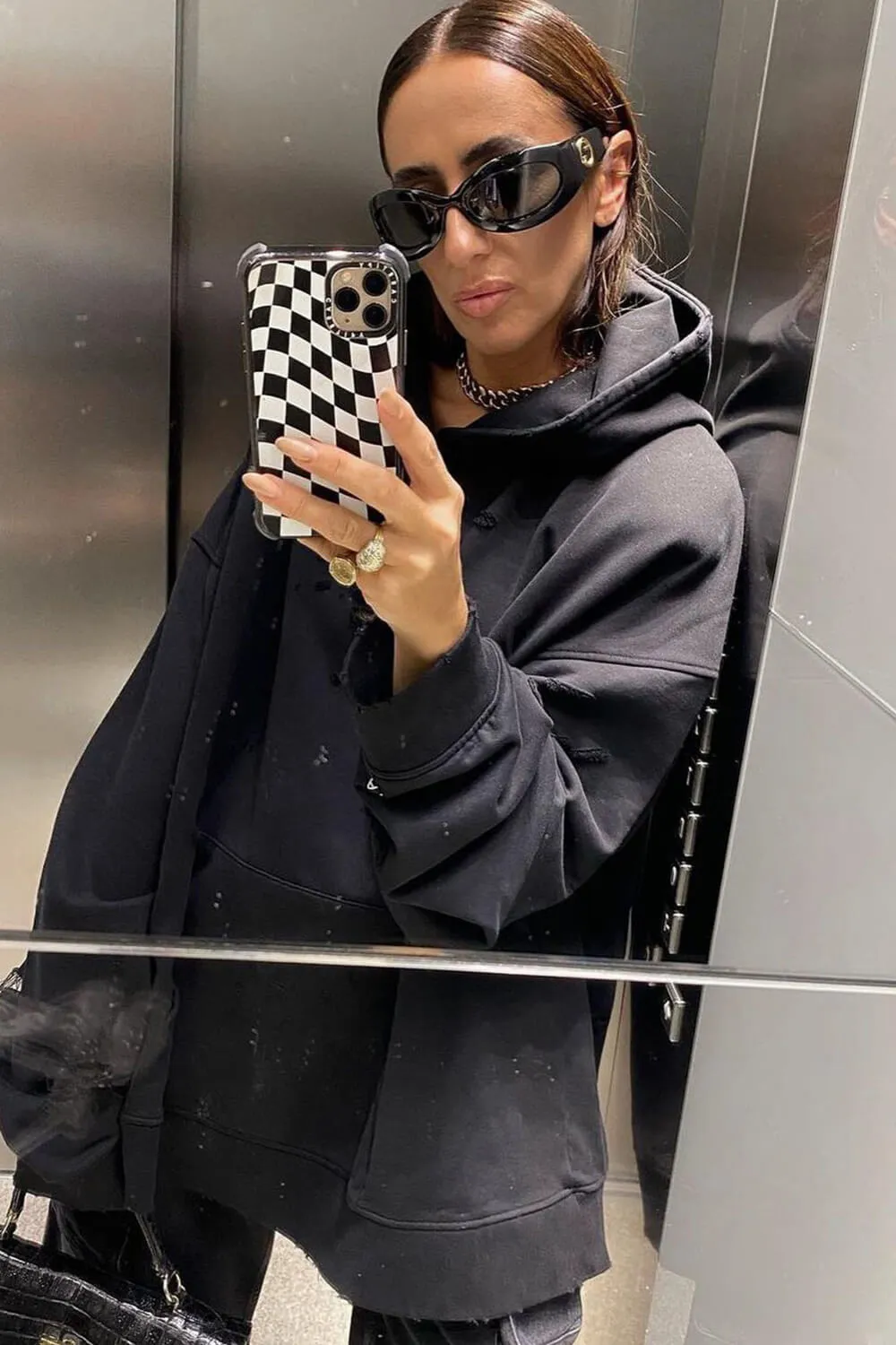 Black Distressed-Finish Oversized Pullover Hoodie sold by Floralkini product image thumbnail 2